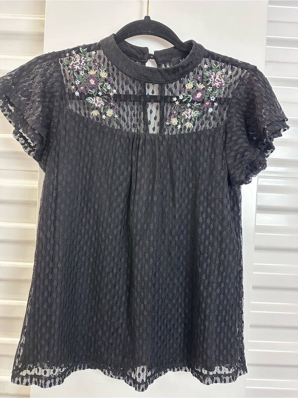 Heart Soul Black Lace Blouse with Floral Embroidery